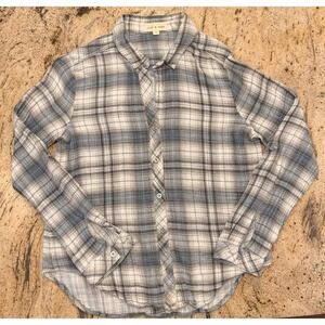 anthro Cloth & Stone Blue White Long Sleeve Button Collar Plaid Shirt Blouse Sm